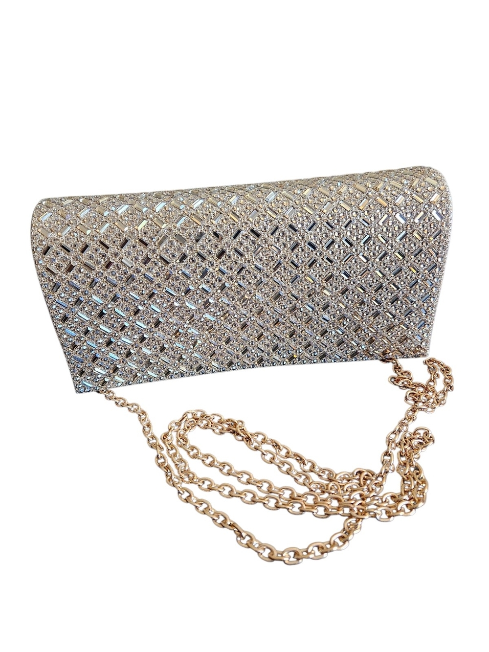Elegant Crystal-Embellished Gold Evening Clutch/crossbody Bag